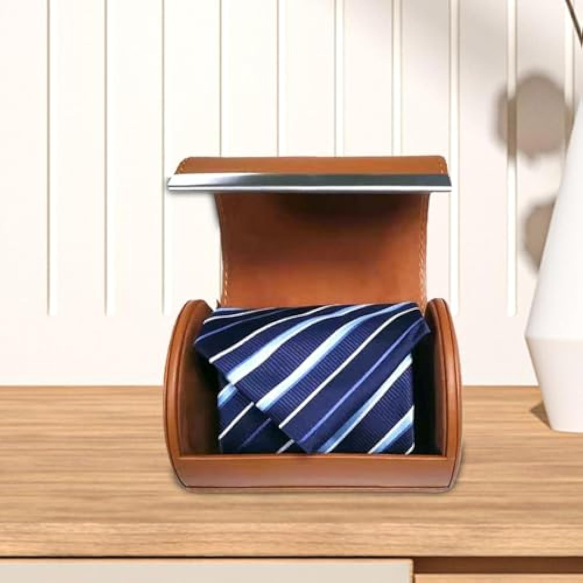 Men's Brown PU Leather Travel Tie Case, Business Gift